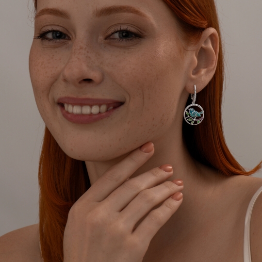 Серьги из серебра с аметистами, топазами и фианитами