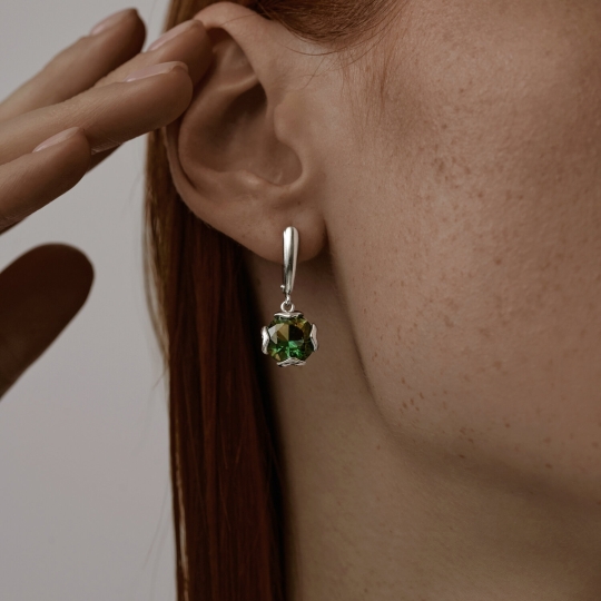 Серьги из серебра с горным хрусталем и фианитами