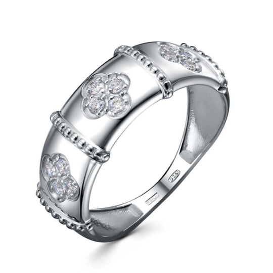 Кольцо из керамики с вставками из серебра и фианита