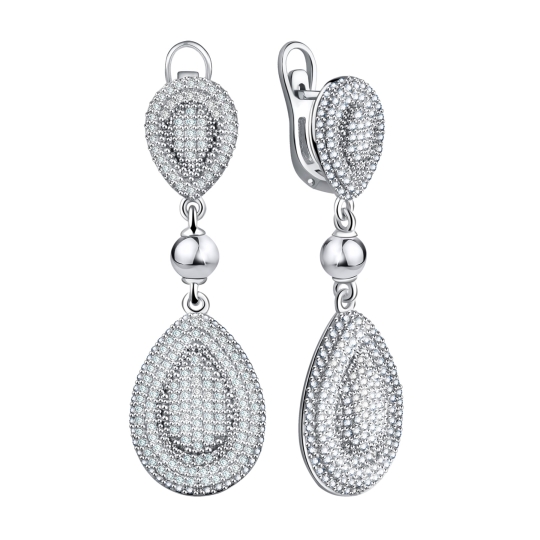 Серьги из серебра с хризолитами и фианитами
