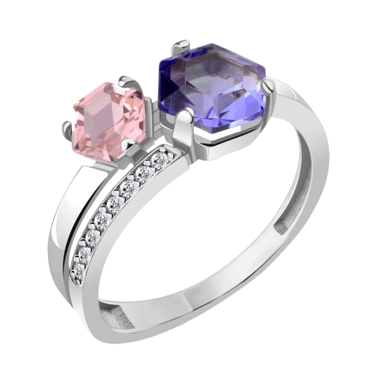 Серьги из серебра с танзанитами, морганитами и фианитами