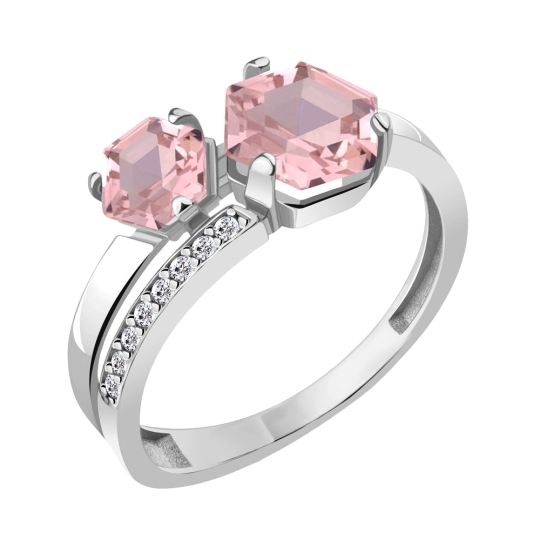 Серьги из серебра с морганитами и фианитами