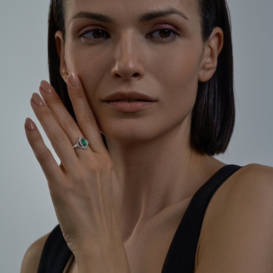 Серьги из серебра с агатами и фианитами