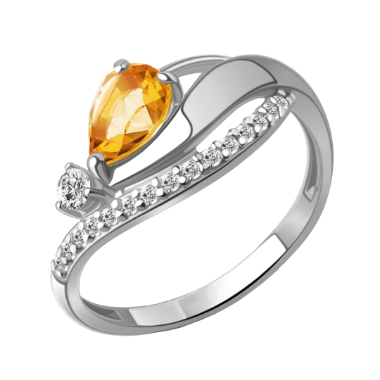 Серьги из серебра с цитринами и фианитами
