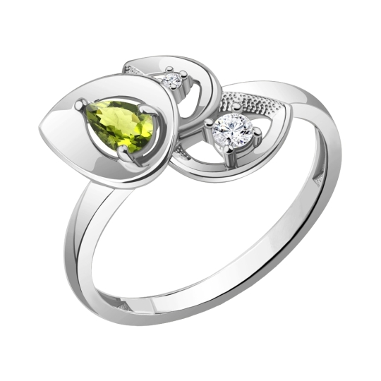 Серьги из серебра с хризолитами и фианитами