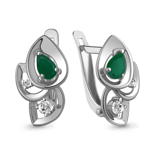 Серьги из серебра с хризолитами и фианитами