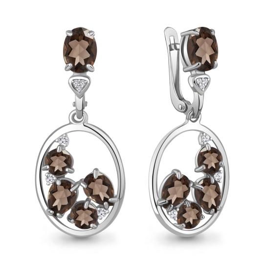 Серьги из серебра с кристальной тканью и фианитами