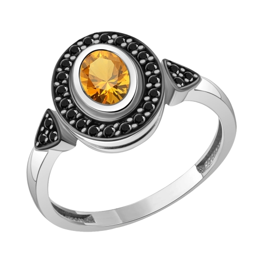 Серьги из серебра с цитринами и ювелирными кристаллами