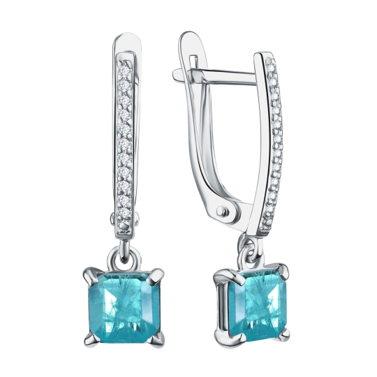 Серьги из серебра с эмалью и фианитами