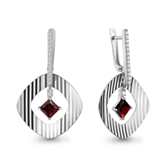 Серьги из серебра с агатами и фианитами