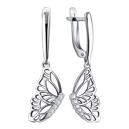 Серьги из серебра с горным хрусталем и фианитами