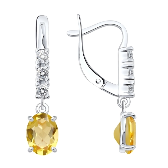 Серьги из серебра с агатами и фианитами