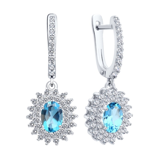 Серьги из серебра с горным хрусталем и фианитами