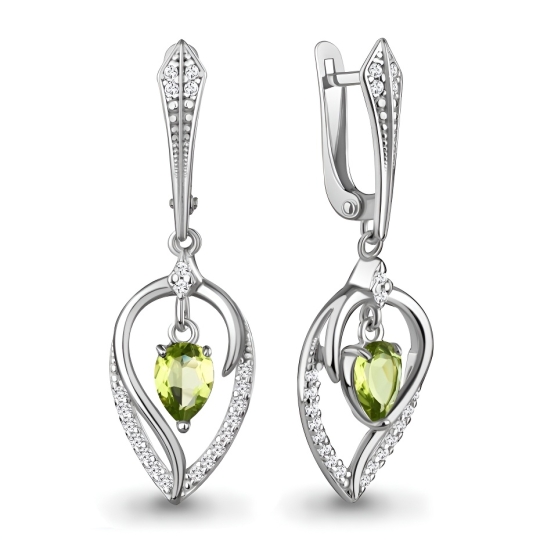Серьги из серебра с гранатами и фианитами
