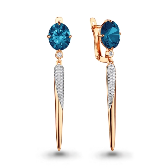 Серьги из серебра с позолотой, топазами Swiss и фианитами