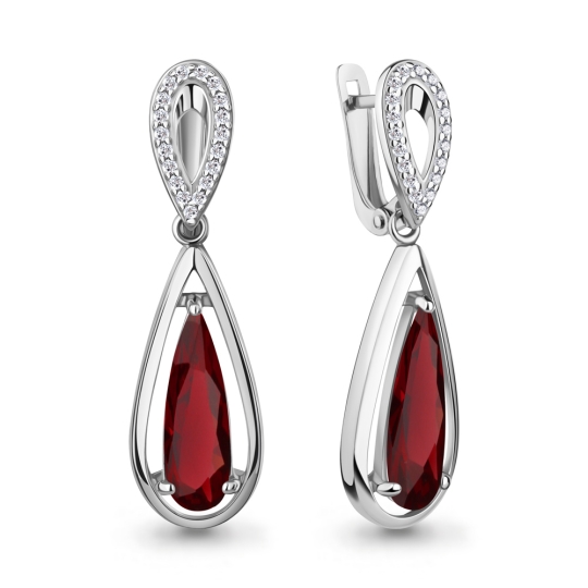 Серьги из серебра с позолотой, гранатами и фианитами