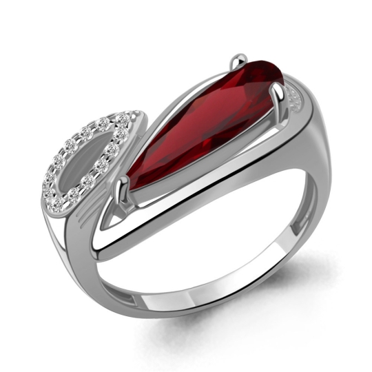 Серьги из серебра с позолотой, гранатами и фианитами