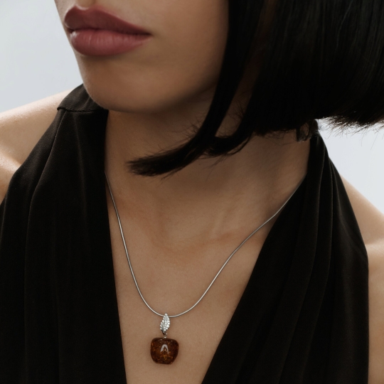 Серьги из серебра с янтарем и фианитами