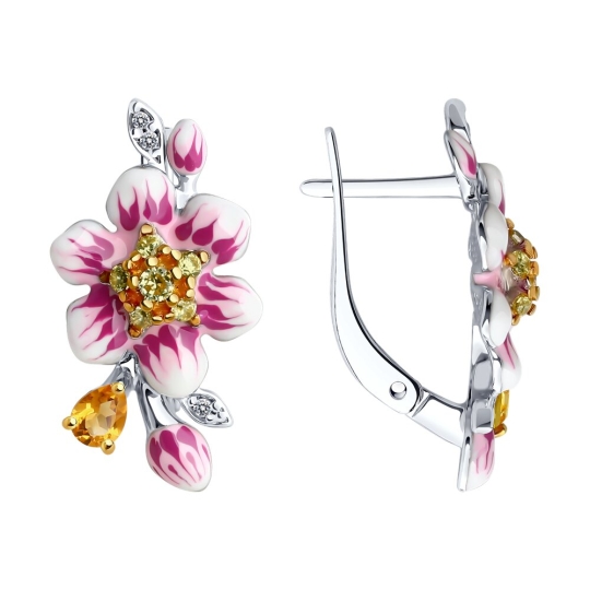 Серьги из серебра с аметистами и ювелирными кристаллами