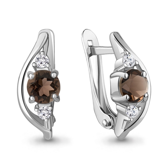 Серьги из серебра с хризолитами и фианитами