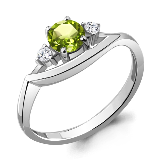 Серьги из серебра с хризолитами и фианитами