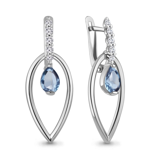 Серьги из серебра с ювелирными кристаллами и фианитами