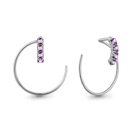 Серьги из серебра с аметистами и фианитами