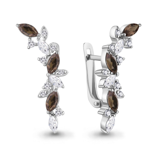 Серьги из серебра с агатами и фианитами