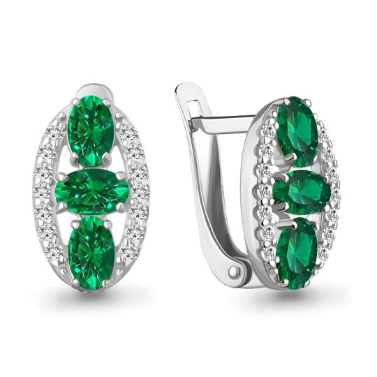 Серьги из серебра с гранатами, ювелирными кристаллами и эмалью