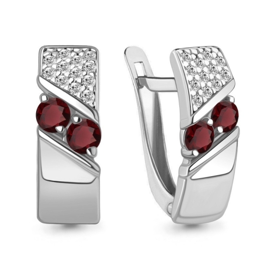 Серьги-кольца из серебра с фианитами 