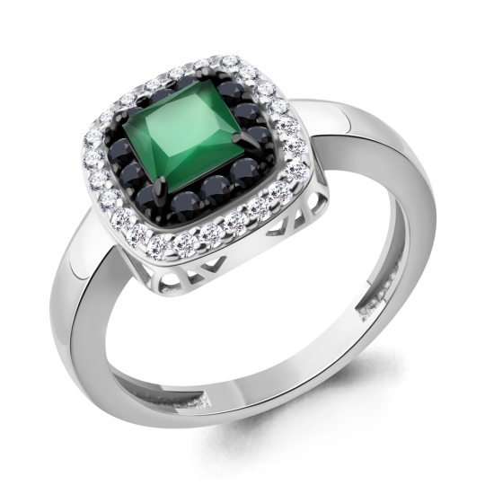 Серьги из серебра с агатами, ювелирными кристаллами и фианитами