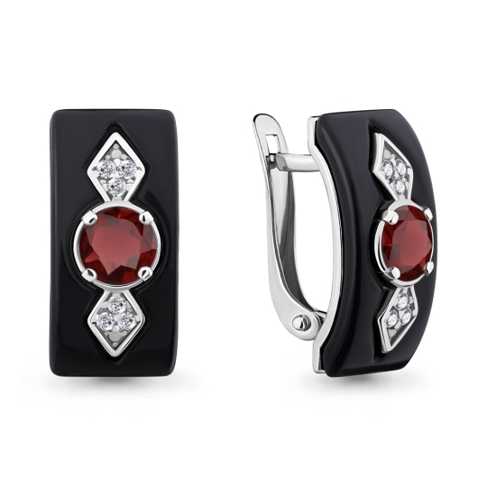 Серьги из серебра с аметистами, керамикой и фианитами