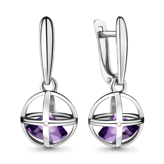 Серьги из серебра с аметистами и фианитами