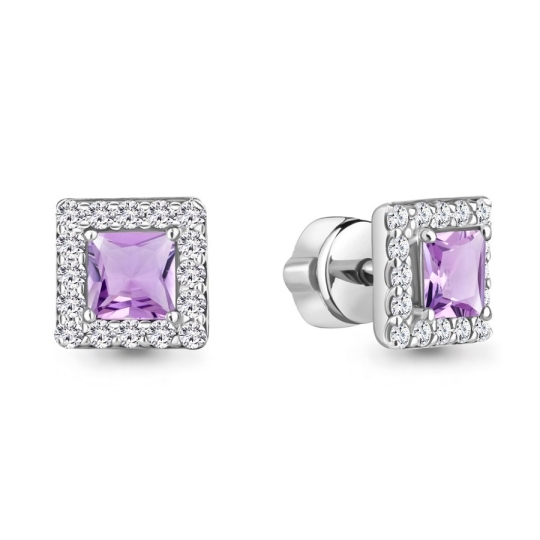 Серьги из серебра с аметистами и ювелирными кристаллами
