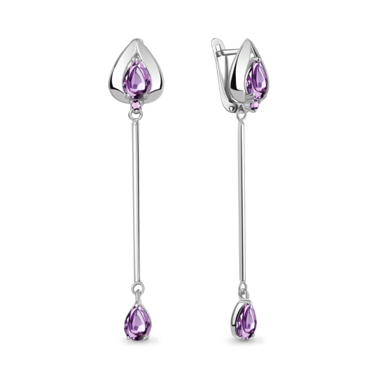 Серьги из серебра с аметистами и фианитами