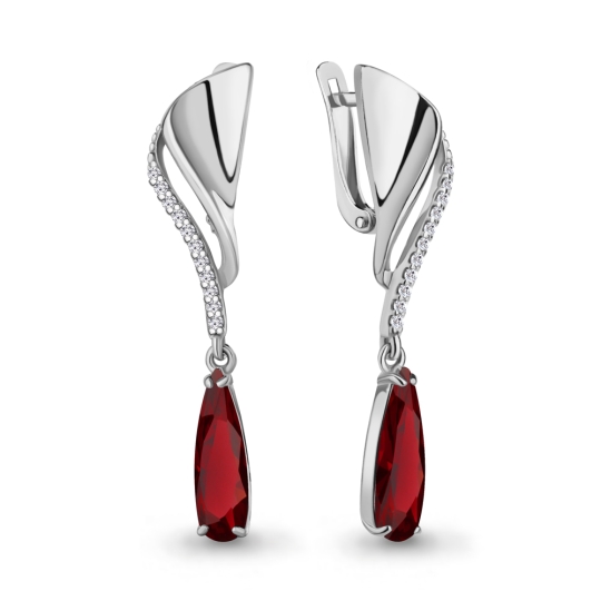 Серьги из серебра с фианитами и алмазной гранью