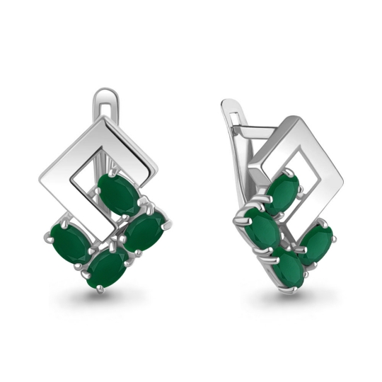 Серьги из серебра с агатами и малахитами
