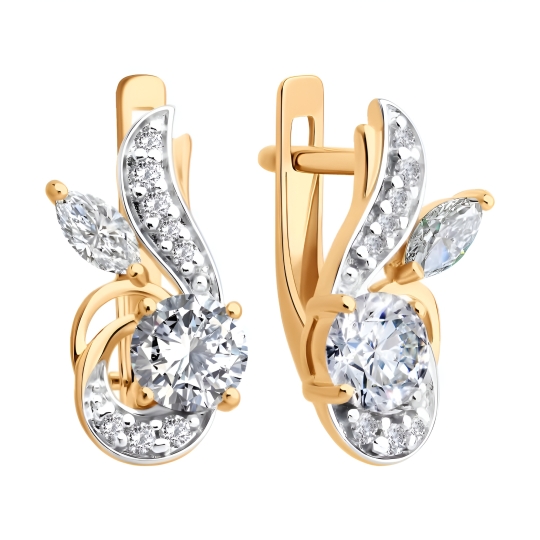 Серьги из серебра с фианитами и позолотой