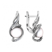 Серьги из серебра с жемчугом и фианитами