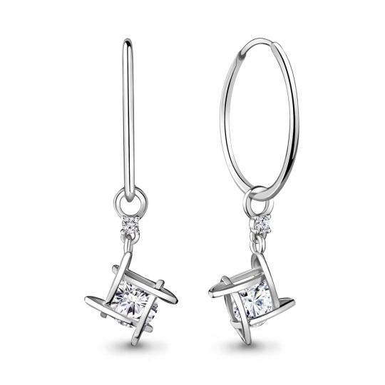 Серьги из серебра с рубиновыми корундами и фианитами