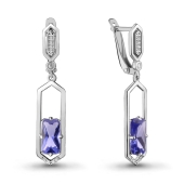 Серьги из серебра с танзанитом и фианитами
