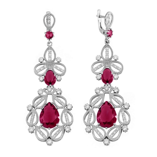 Серьги из серебра с бриллианитами и фианитами