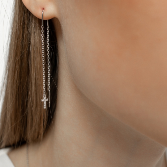 Серьги-трансформеры из серебра с фианитами