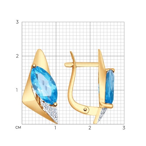 Серьги из золота с топазами и фианитами