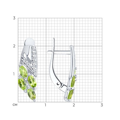 Серьги из серебра с хризолитами и фианитами