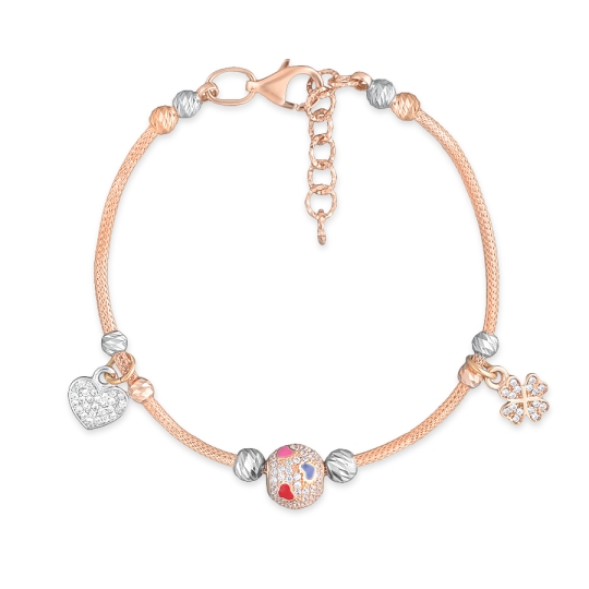 Браслет из золота с кожаными вставками и фианитами