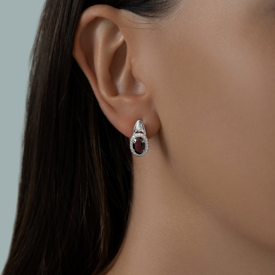Серьги из серебра с гранатами и фианитами