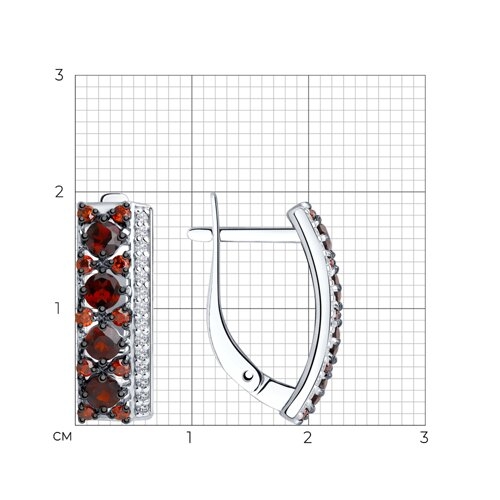 Серьги из серебра с гранатами и фианитами