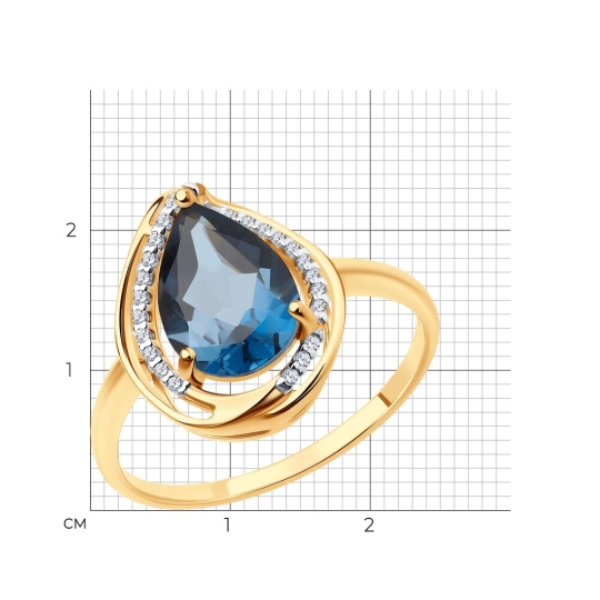 Кольцо из золота с топазом London и фианитами