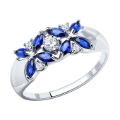 Кольцо из серебра с сапфировыми корундами и фианитами